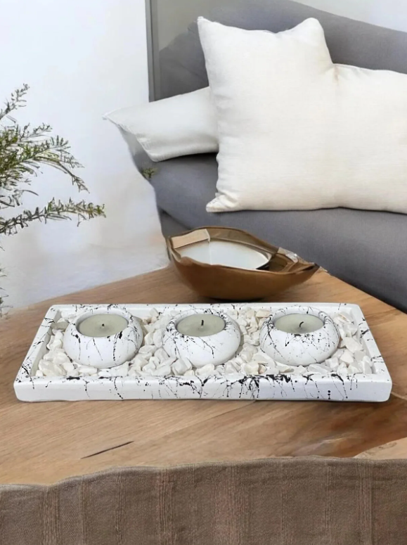 Dekoratif 3’lü Beton Mumluk Seti – Modern ve Şık Tasarım