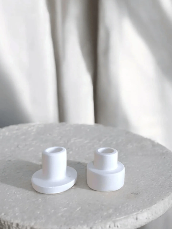 Dekoratif 2’li Minimalist Beton Şamdan Beyaz Tealight Mumluk Seti