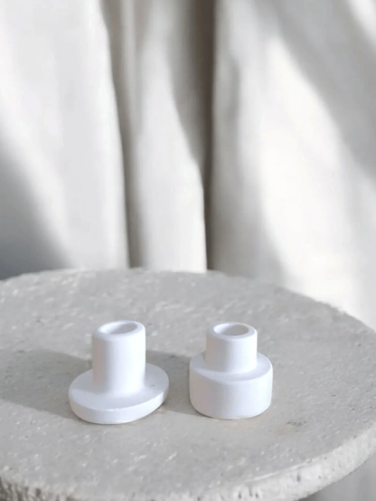 Dekoratif 2’li Minimalist Beton Şamdan Beyaz Tealight Mumluk Seti