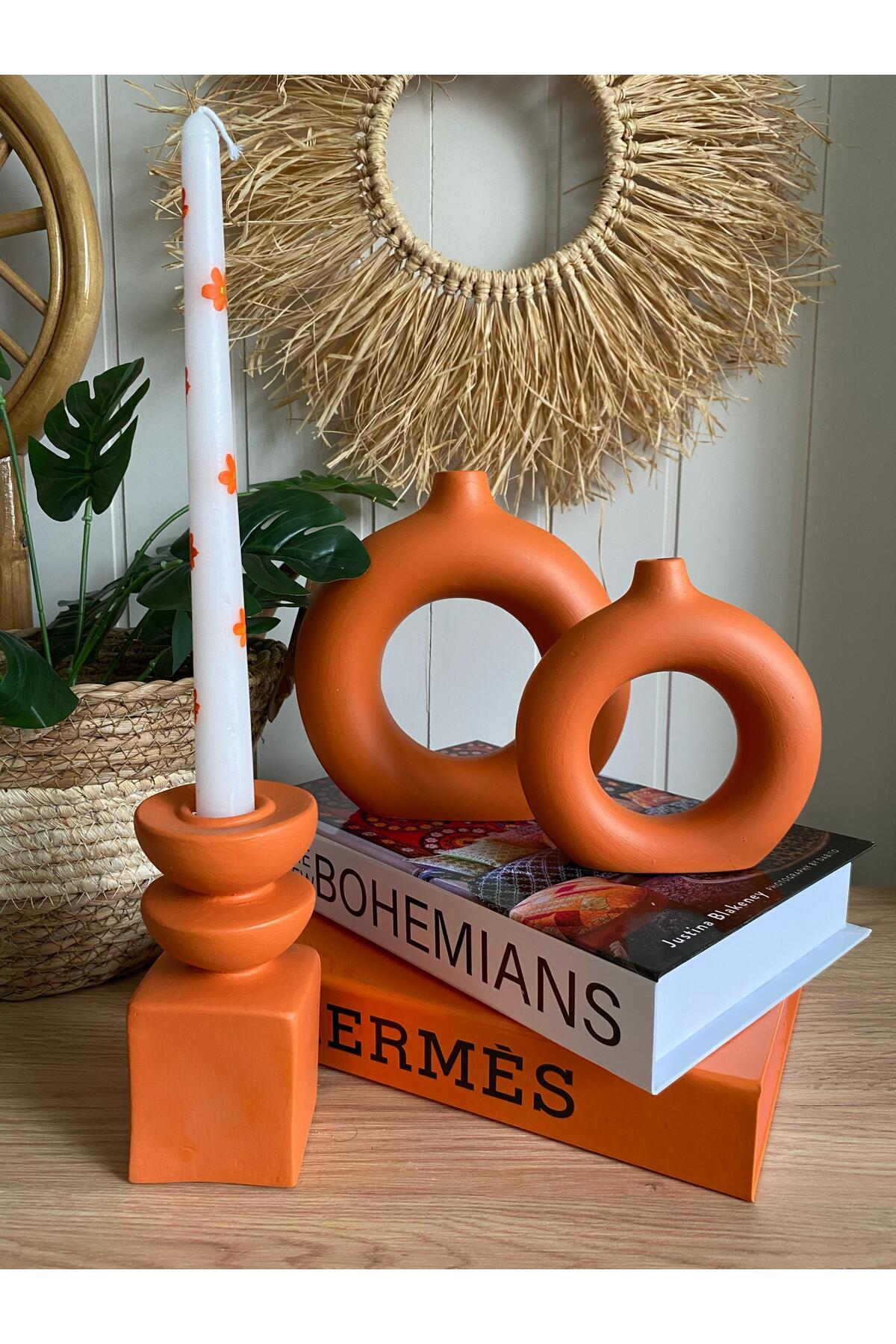 3’lü Bohem Vazo & Mumluk Seti | Halka ve Uzun Tasarım