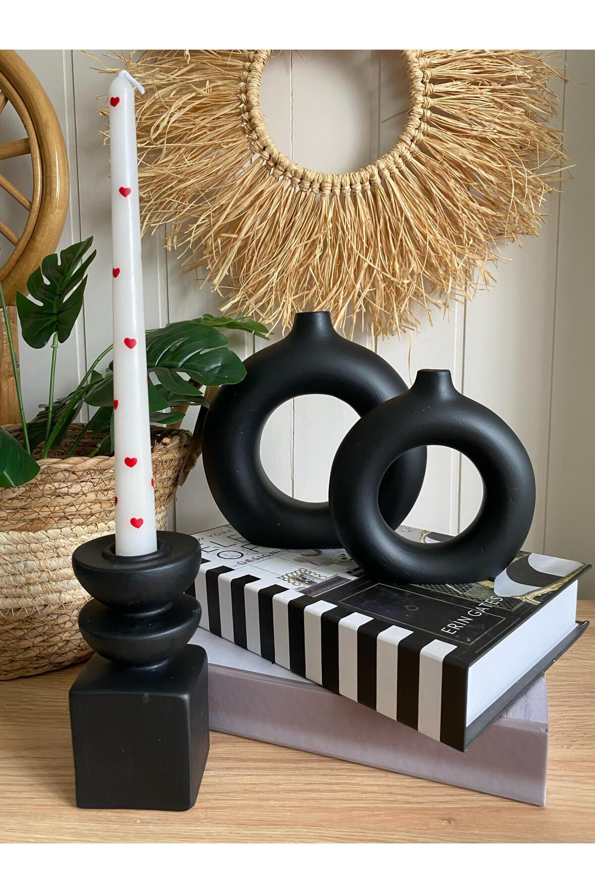 3’lü Bohem Vazo & Mumluk Seti | Halka ve Uzun Tasarım