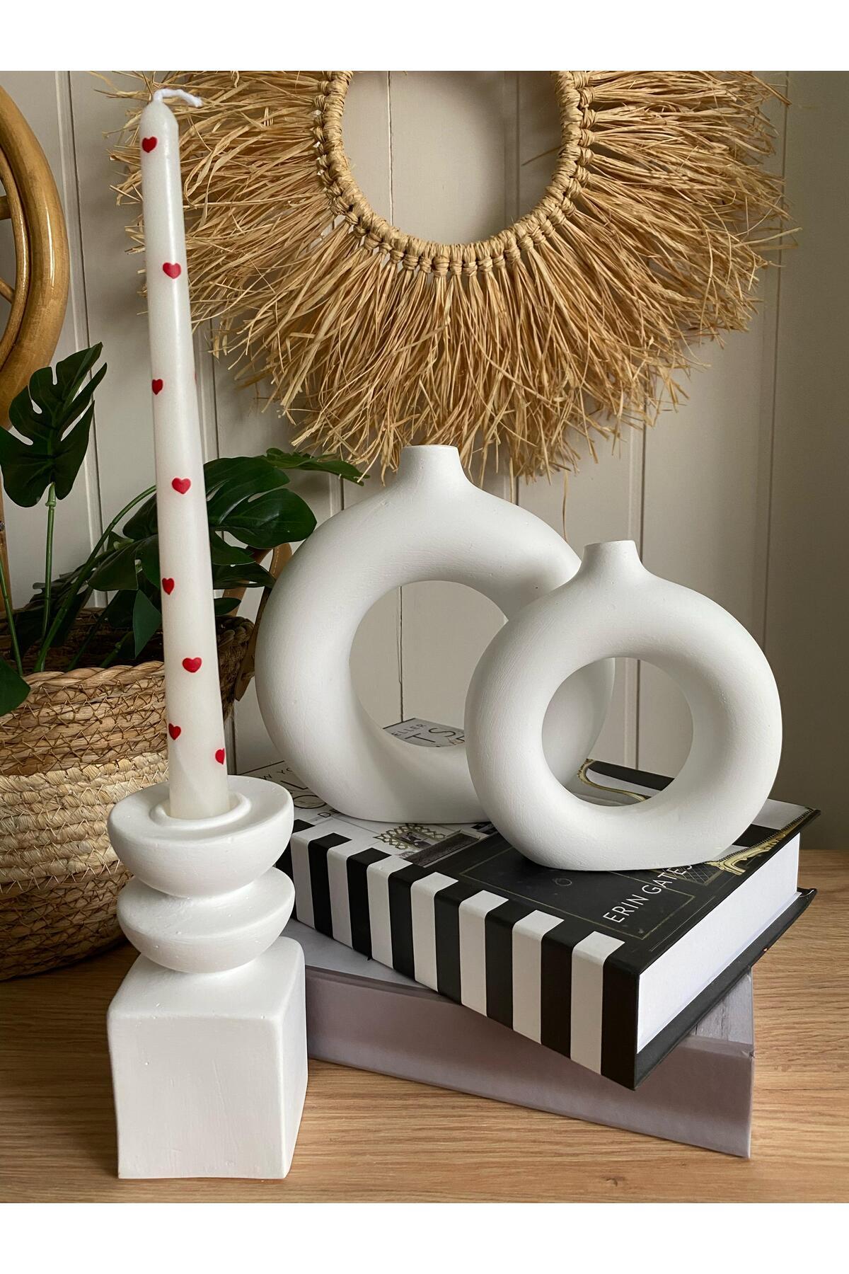 3’lü Bohem Vazo & Mumluk Seti | Halka ve Uzun Tasarım