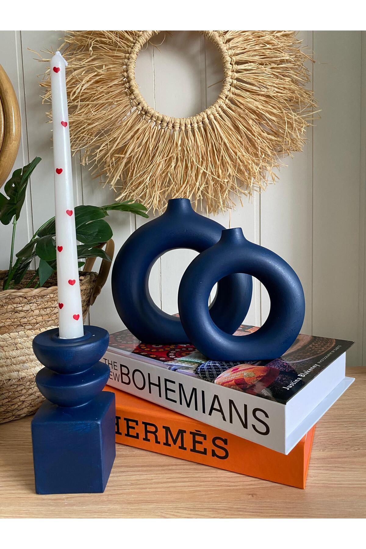 3’lü Bohem Vazo & Mumluk Seti | Halka ve Uzun Tasarım