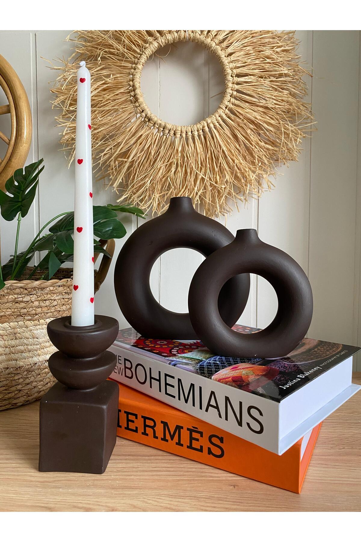 3’lü Bohem Vazo & Mumluk Seti | Halka ve Uzun Tasarım