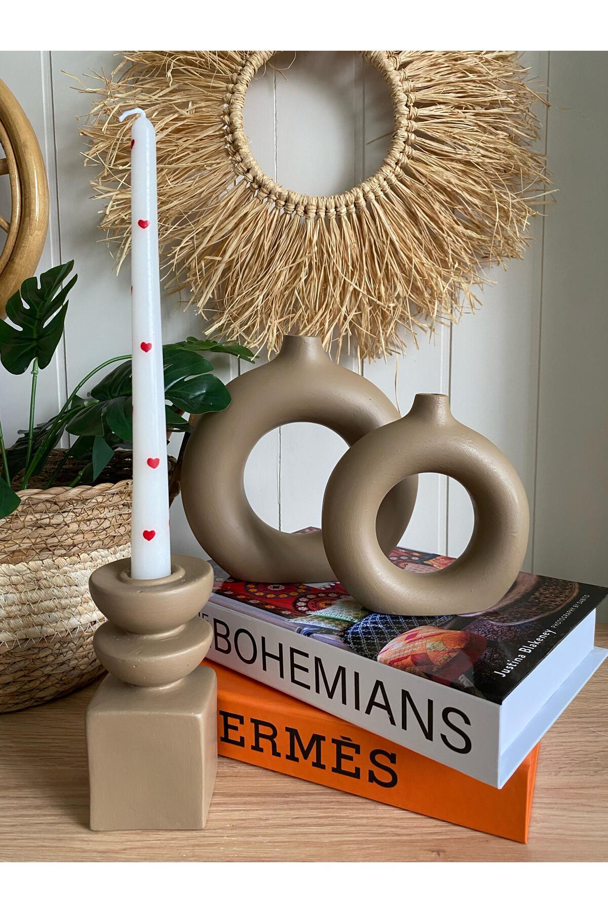 3’lü Bohem Vazo & Mumluk Seti | Halka ve Uzun Tasarım