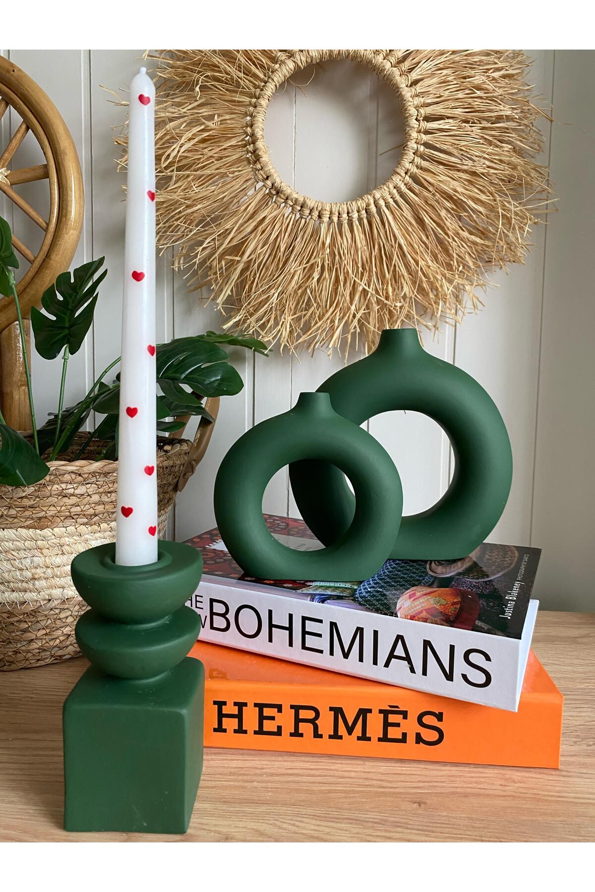 3’lü Bohem Vazo & Mumluk Seti | Halka ve Uzun Tasarım